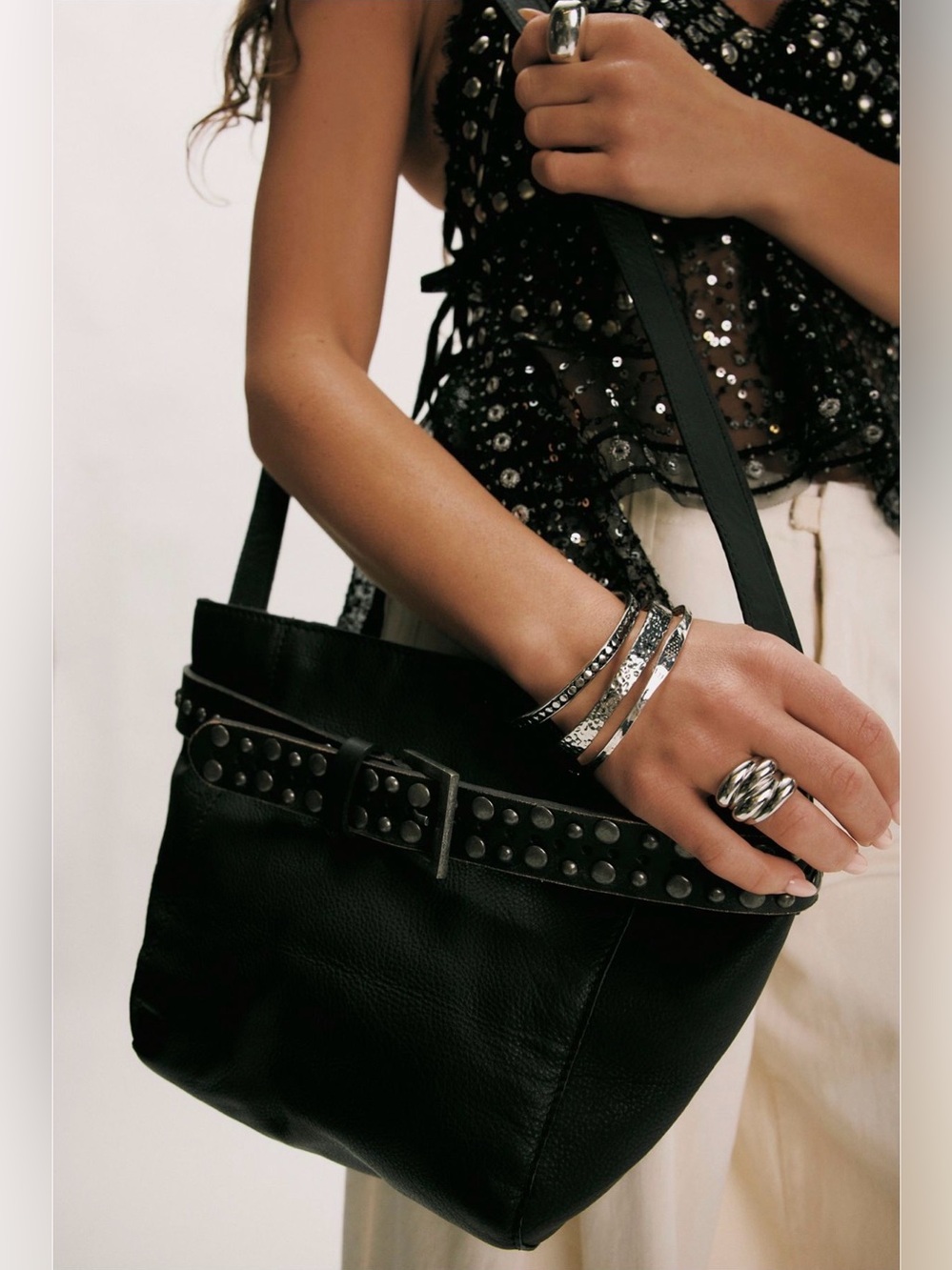 NWT Free People Embellished Belt Buckle Bag- Black